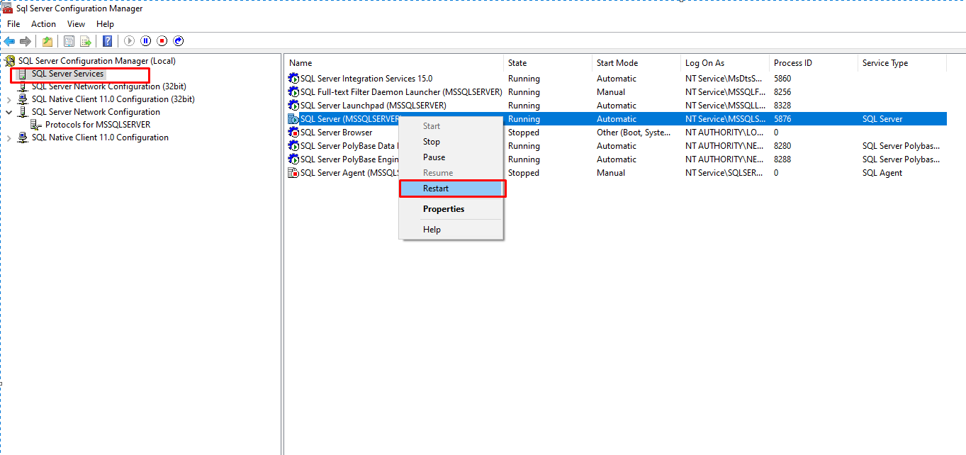 Restart Service MSSQL