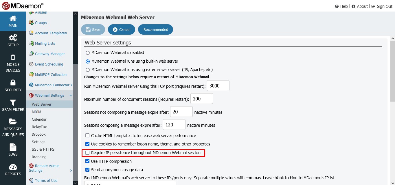 Require IP persistence throughout MDaemon Webmail session