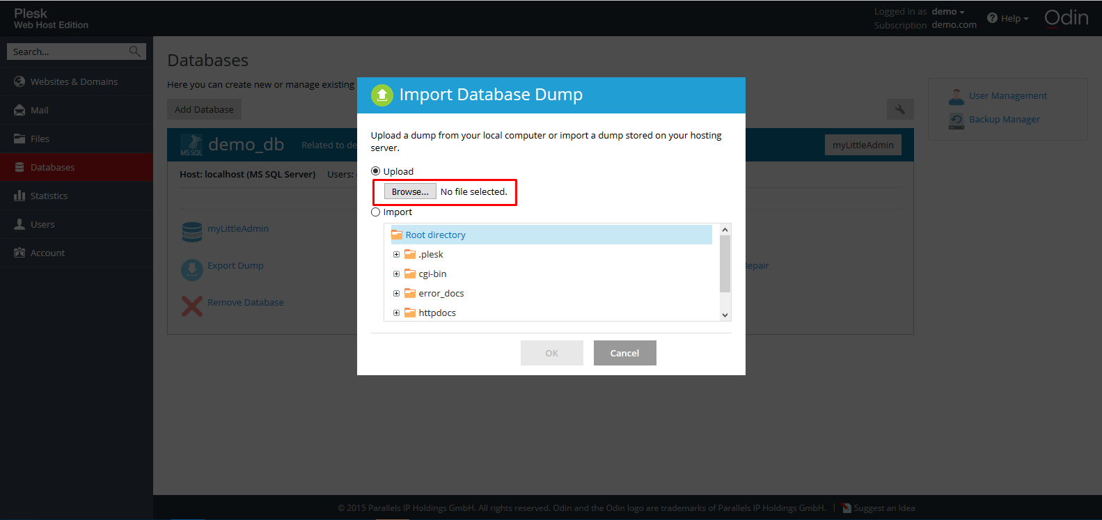 Hướng dẫn restore database mssql trên Plesk 12.5