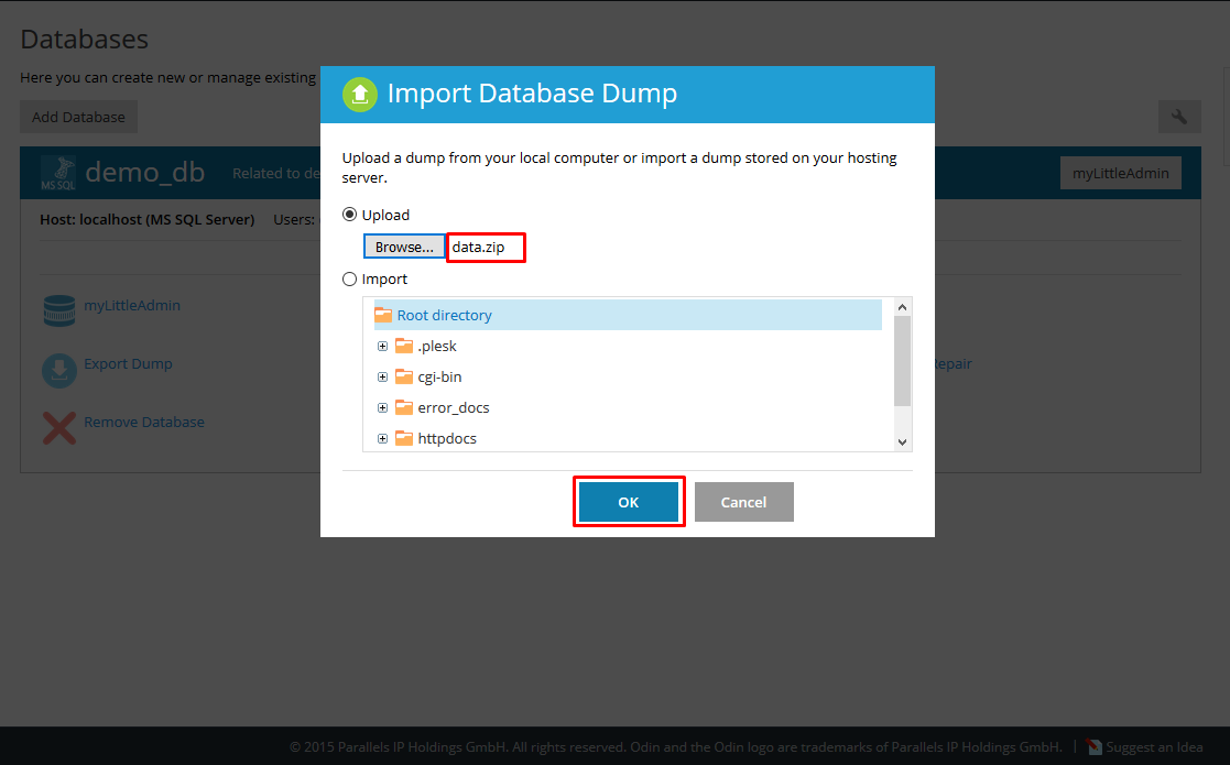 Hướng dẫn restore database mssql trên Plesk 12.5