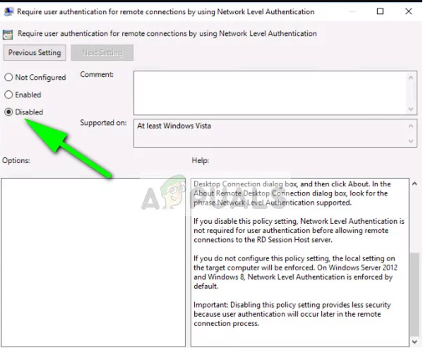 The Remote Computer requires network level authentication