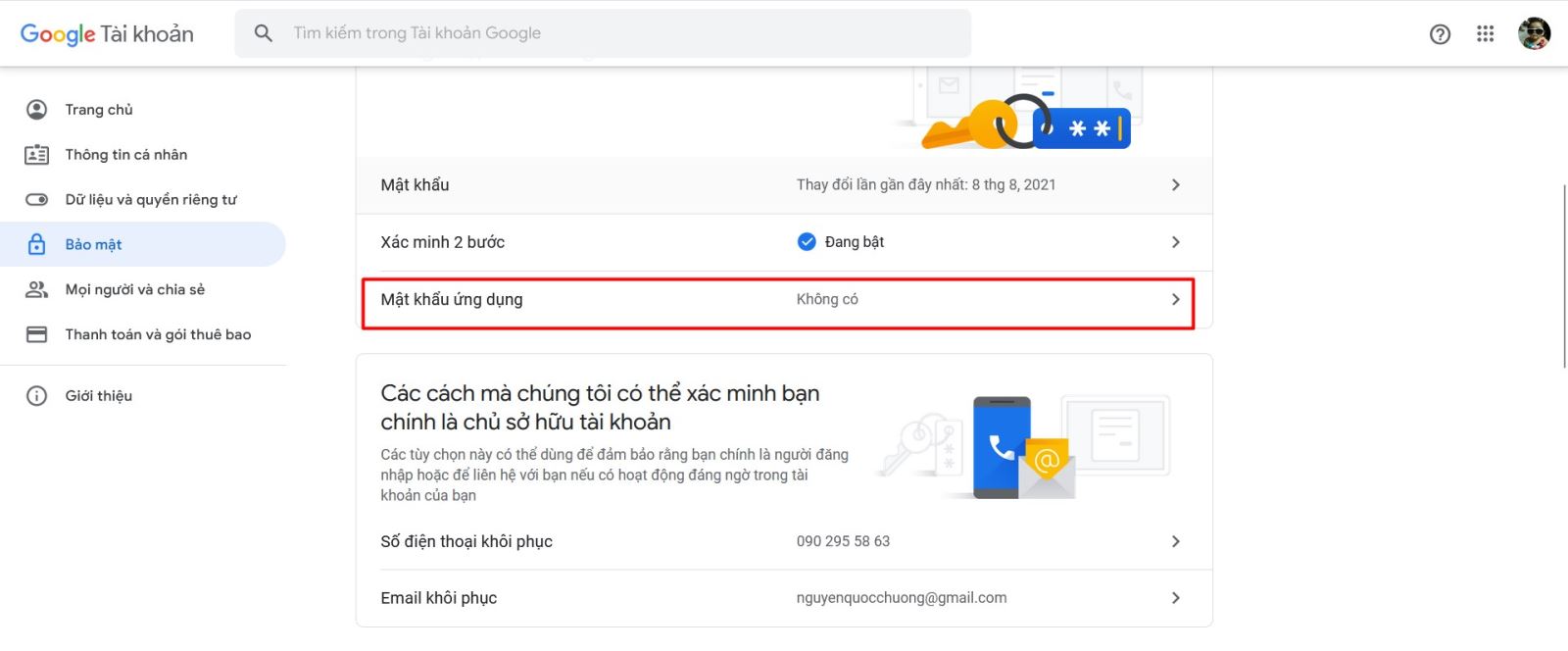 mật khẩu ứng dụng