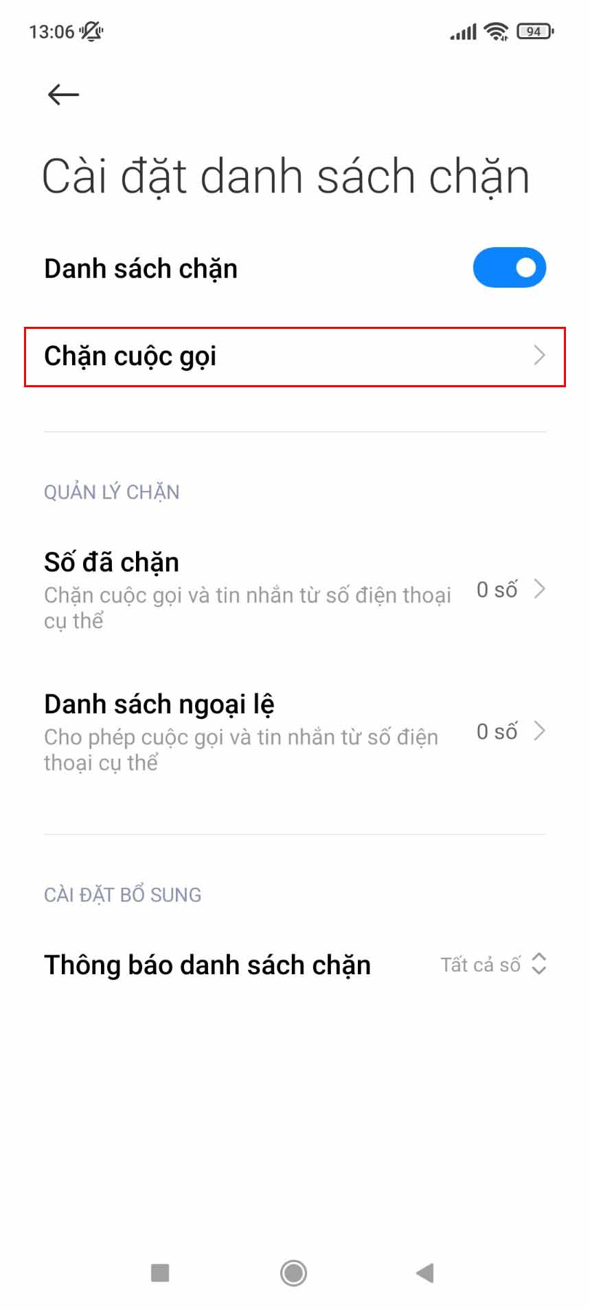 chặn cuộc gọi ngoài danh bạ